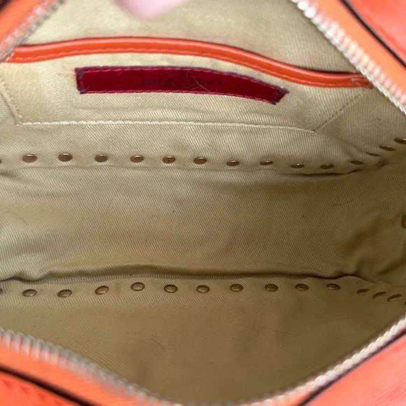 Valentino Garavani Rockstud Camera Crossbody Bag Orange Leather Gold Studs - Picture 10 of 16